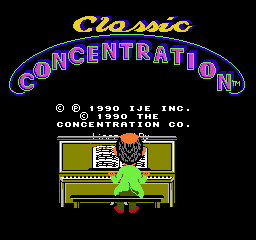 Classic Concentration title screen for NES